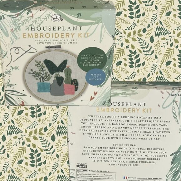 Professor Puzzle Houseplant Design Beginners Budding Artist Embroidery Kit - Picture 1 of 3